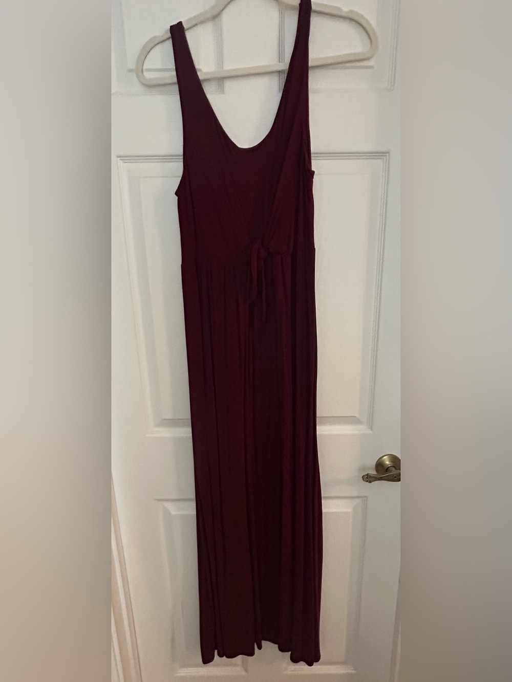 Sleeveless Burgundy Tie-Waist Maxi Dress